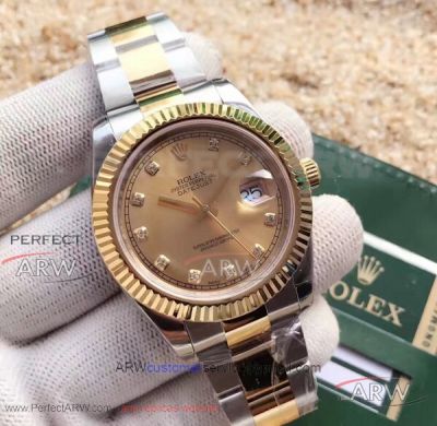 EW Factory Rolex 116334 Datejust II 41mm Champagne Dial All Gold Fluted Bezel Swiss Cal.3136 Watch
